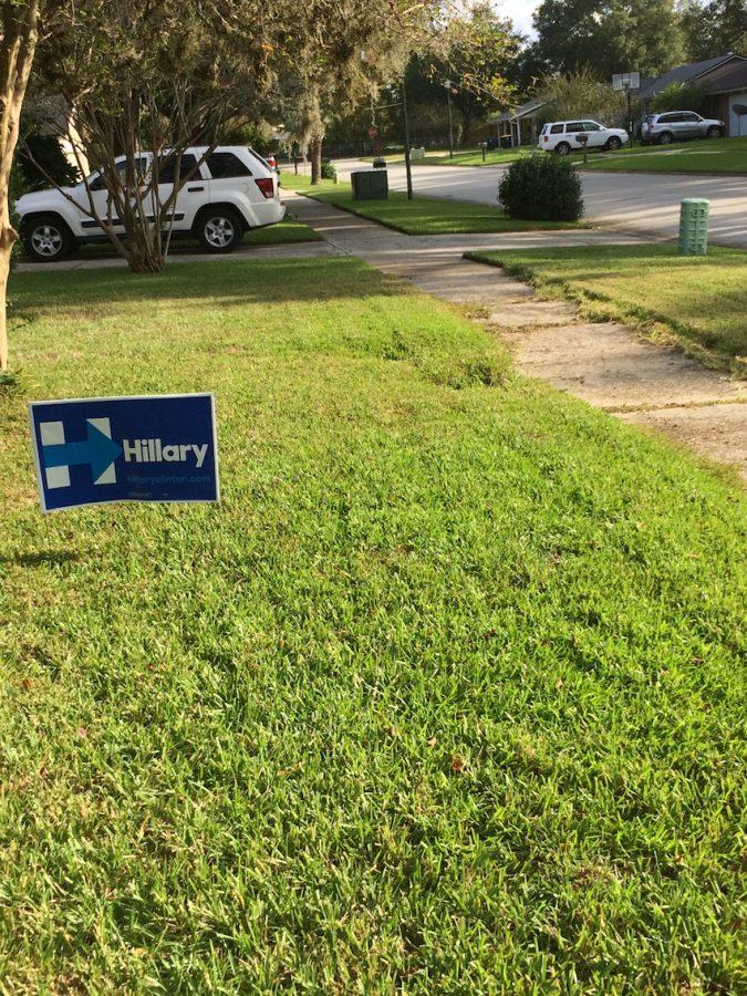 Libby Cohen (17) keeps a Clinton sign prominently displayed on her front yard.