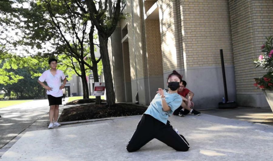 Zhao freestyles in the courtyard at Carnegie Mellon.
