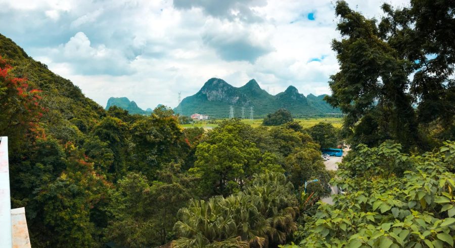 A landscape of the city of Guilin, located in Southern China in the Guangxi Autonomous Region.
