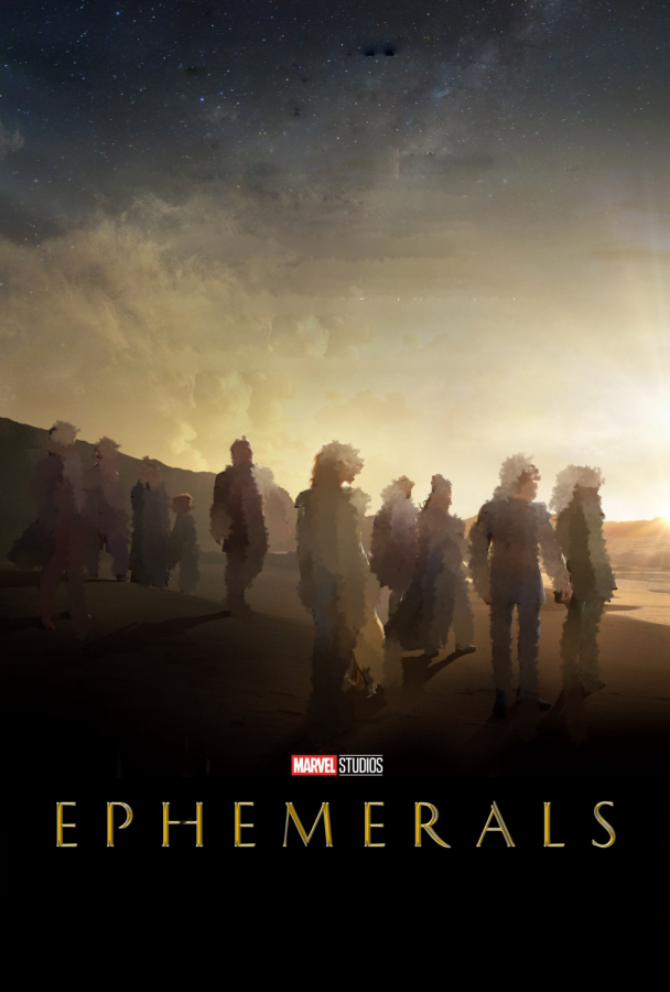 Eternals is a Marvel film by Chloe Zhao, the mind behind the critically acclaimed ”Nomadland. 
Unfortunately, Eternals was quite a different story. 
Eternals was not only one of the most underhyped and forgettable movies of the year, but it also was Marvels worst rated and lowest performing movie of all time. 

To display this humorously, I made all the characters into silhouettes, a reflection of their forgettability.
I also replaced the title Eternals”with Ephemerals”, displaying the movies insignificance within popular culture.