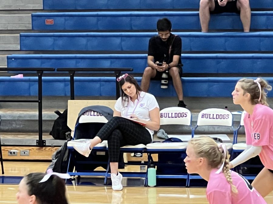Coach Mikayla taking stats during the Pink Out game. 
Credit: Photo taken by Simran Naval. 