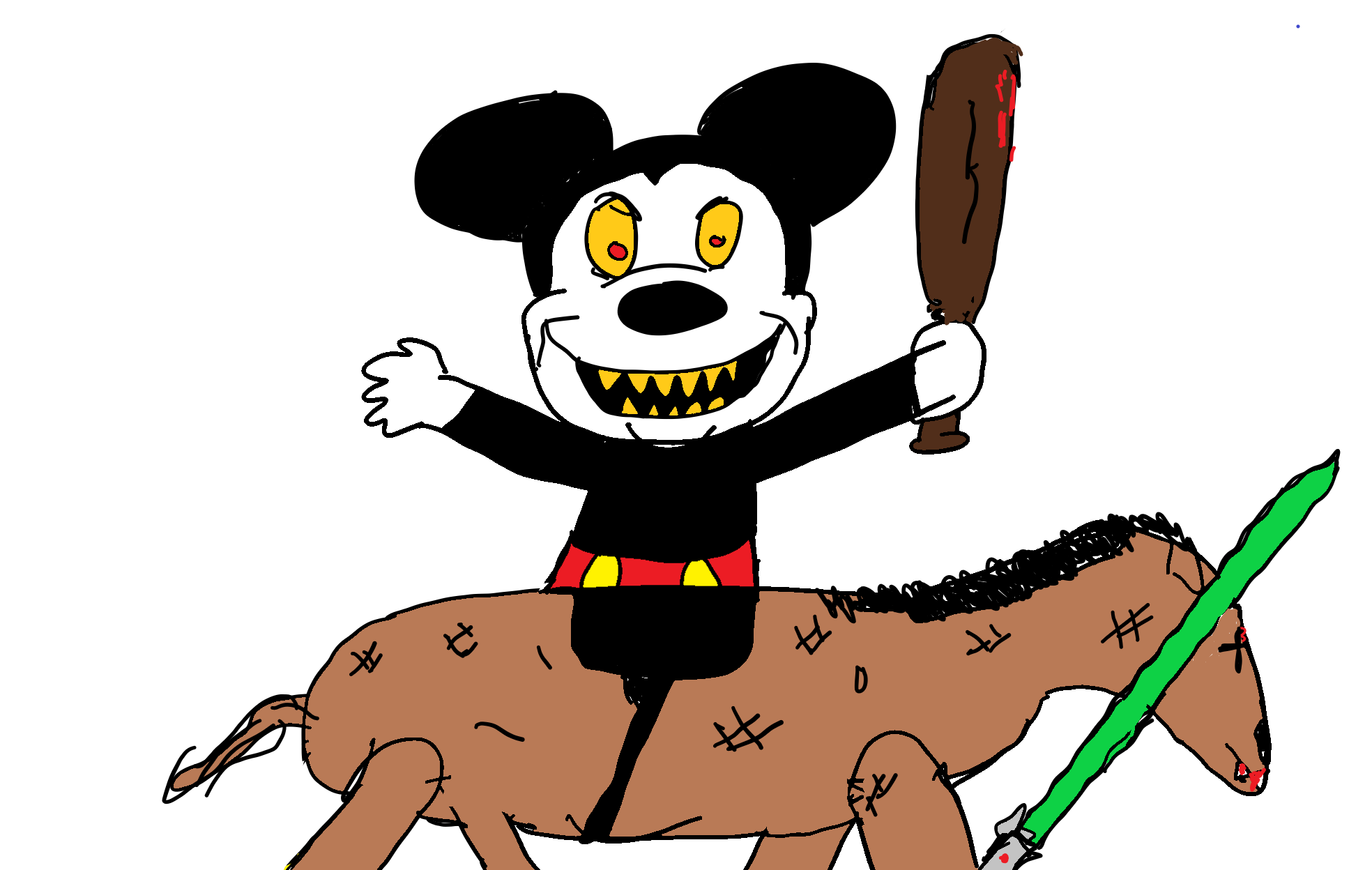 The cartoon shows Mickey Mouse, representing the Walt Disney company, beating a dead horse with a bat. The Star Wars franchise has become this poor animal under Disney’s tenure of derivative plotlines, lack of planning, and overall disrespect to the dead.